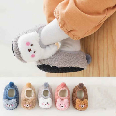 Baby 3D Cartoon Bear Patched Pattern Non-Slip Warm Shoes