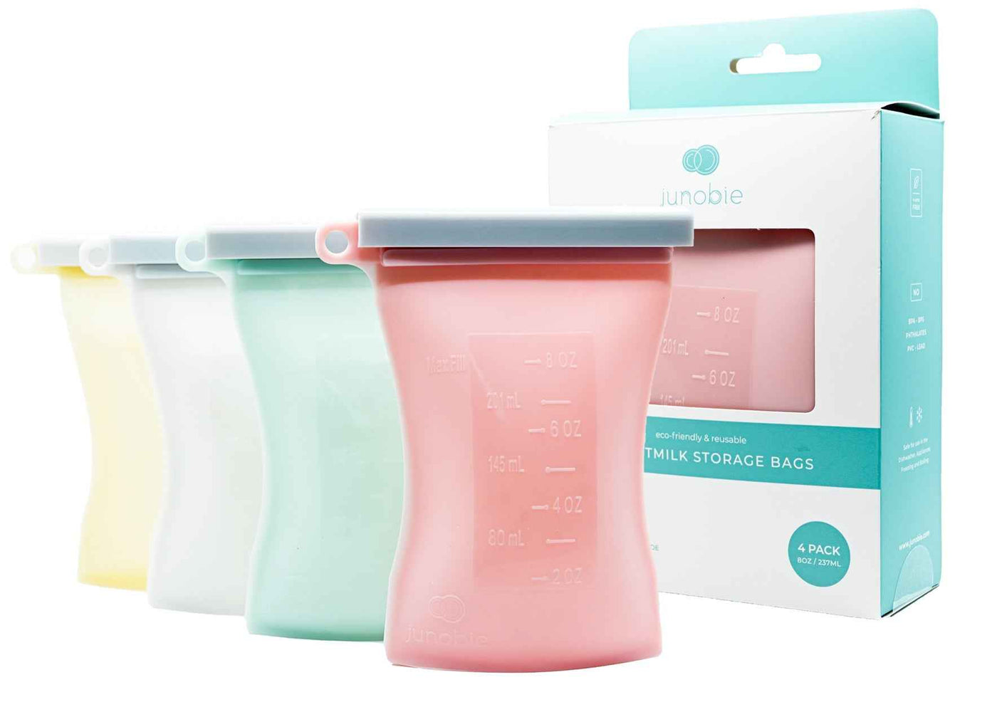 Junobie Infant/Toddler Milk & Snack Storage Bags 4-Pack Bundle (Norah, Dallas, Journey)